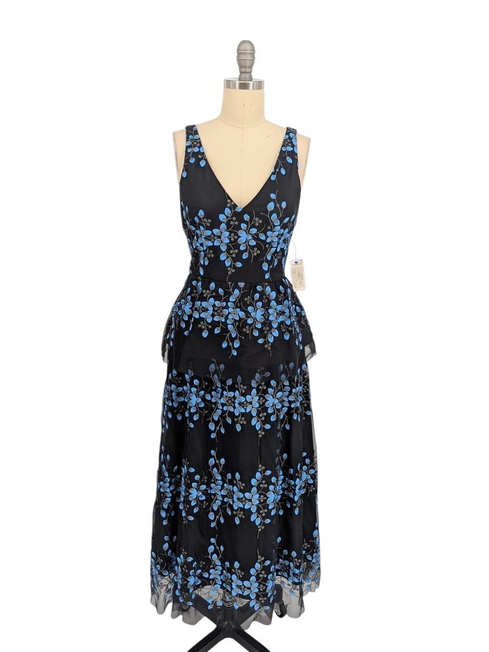19908 NEW Gianna Bini Floral Embroidered Midi Dress Black Blue size 2 wedding